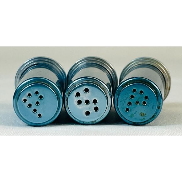 RARE BLUE Art Deco Vintage Salt Pepper Shakers 2" Cylinder Bullet - Picture 2 of 7